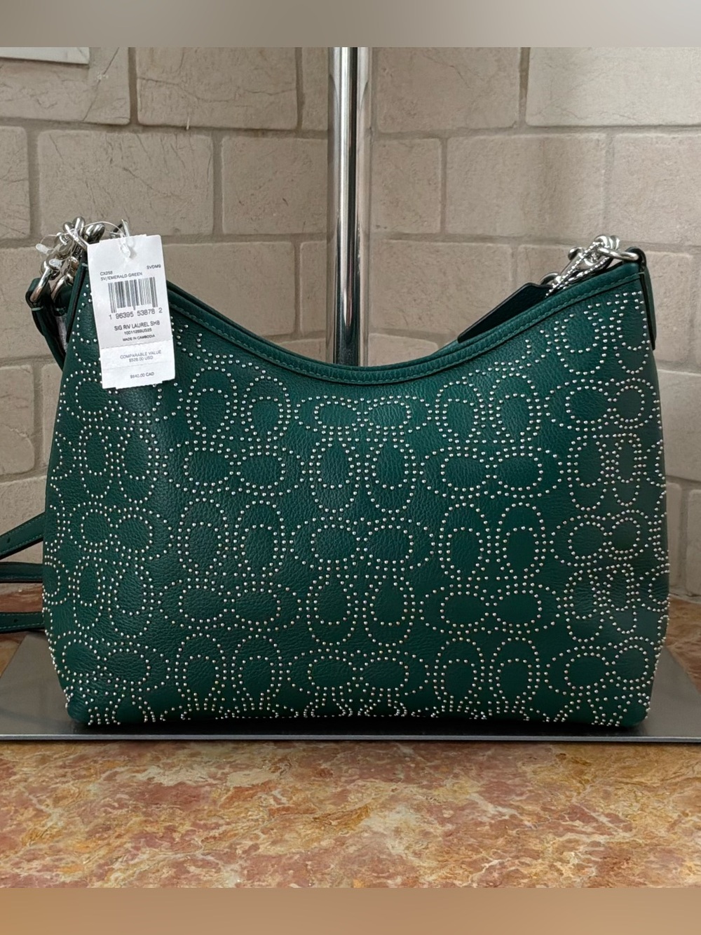 Coach Laurel Shoulder Bag. Emerald Green w/Signature Rivets NWT - Picture 3 of 10